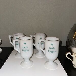 Milk Glass white tall mug with gold trim. Coffee Mugs Set (4)